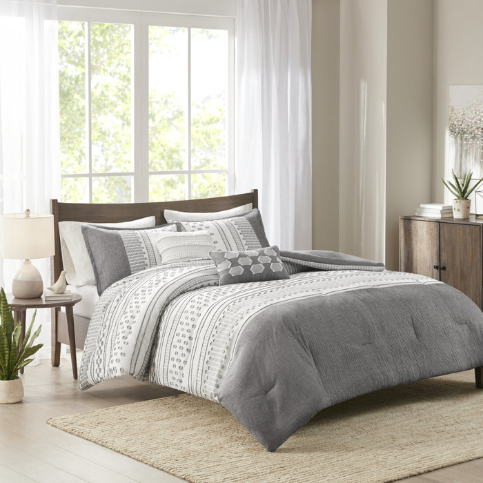 Dakota Fields Adair Gray/Cream 5 Piece Comforter Set & Reviews Wayfair